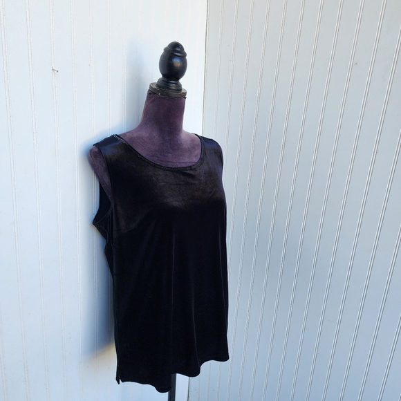 NWT Quaker Factory Top Set Women Black Sequins Velvet Stretch Formal Sleveless M - Picture 2 of 10